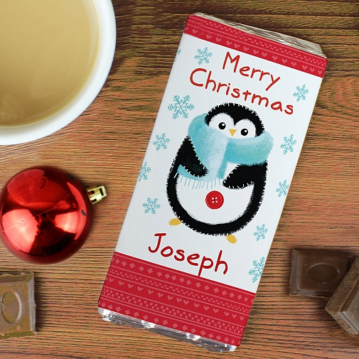 Personalised Felt Stitch Penguin Milk Chocolates Bar