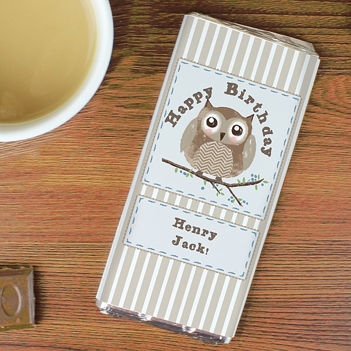 Personalised Woodland Owl Milk Chocolates Bar