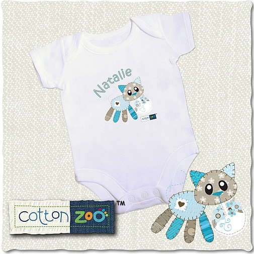 Personalised Cotton Zoo Calico the Kitten 0-3 Months Baby Vest