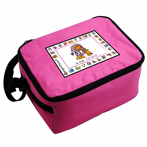 Personalised Bang On The Door Animal Alphabet Girls Lunch Bag