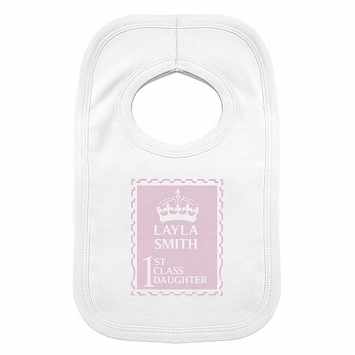Personalised Pink 1st Class 0-3 Months Baby Bib