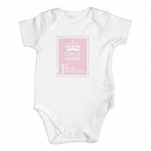 Personalised Pink 1st Class 0-3 Months Baby Vest