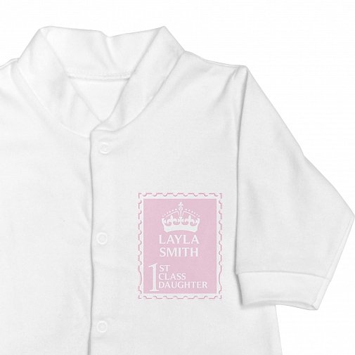 Personalised Pink 1st Class 0-3 Months Babygrow