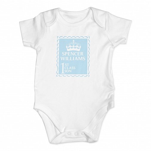 Personalised Blue 1st Class 0-3 Months Baby Vest