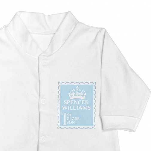 Personalised Blue 1st Class 0-3 Months Babygrow