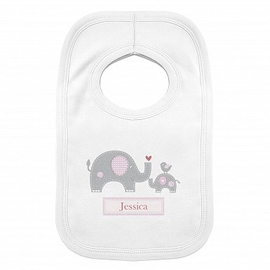 Personalised Pink Elephant 0-3 Months Baby Bib