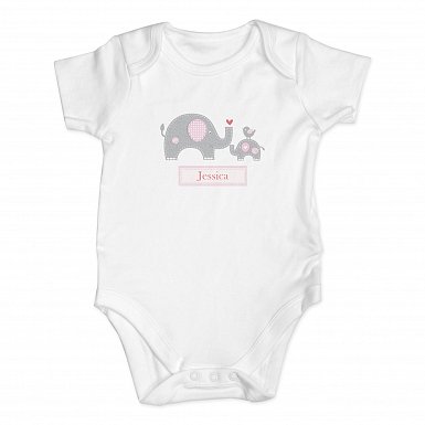 Personalised Pink Elephant 0-3 Months Baby Vest