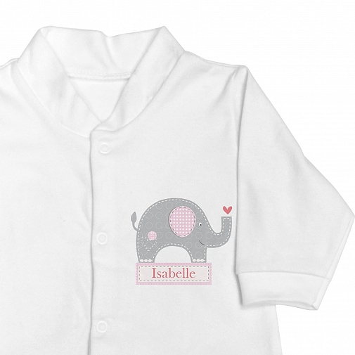 Personalised Pink Elephant 0-3 Months Babygrow