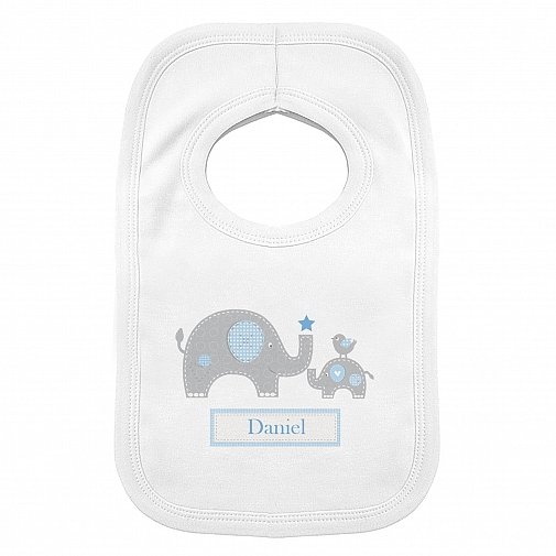 Personalised Blue Elephant 0-3 Months Baby Bib