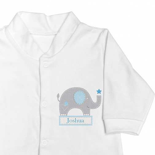 Personalised Blue Elephant 0-3 Months Babygrow