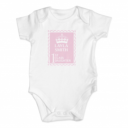 Personalised Pink 1st Class 9-12 Months Baby Vest