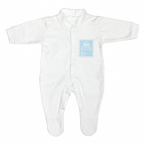 Personalised Blue 1st Class 3-6 Months Babygrow