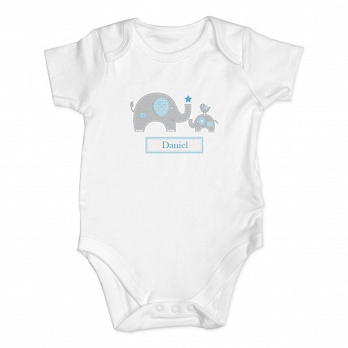 Personalised Blue Elephant 6-9 Months Baby Vest