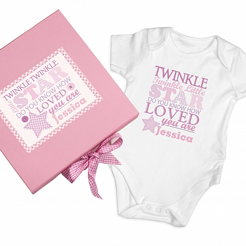 Personalised Twinkle Girls Pink Gift Set - Baby Vest