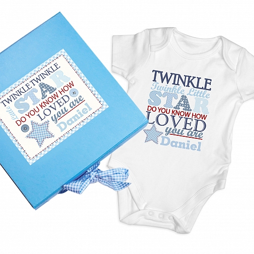 Personalised Twinkle Boys Blue Gift Set - Baby Vest