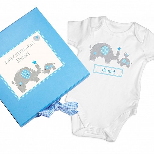 Personalised Blue Baby Elephant Gift Set - Baby Vest