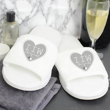 Personalised Grey Heart Initials Velour Slippers