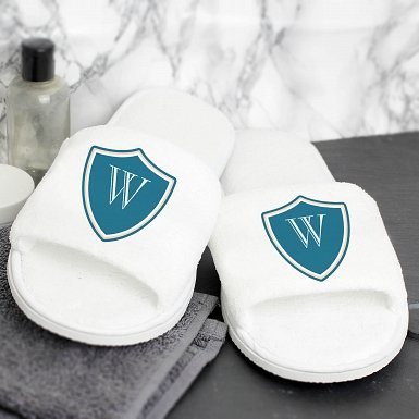 Personalised Mens shield Initial Velour Slippers