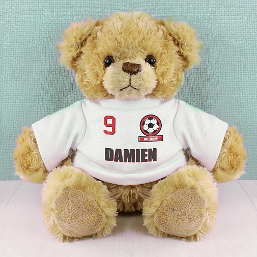 Personalised Red Football Fan T-Shirt Message Bear