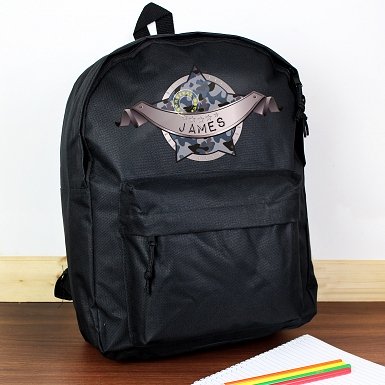 Personalised Army Camo Black Backpack