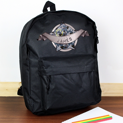 Personalised Army Camo Black Backpack