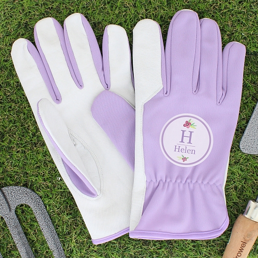 Personalised Floral Bouquet Medium Lilac Gardening Gloves