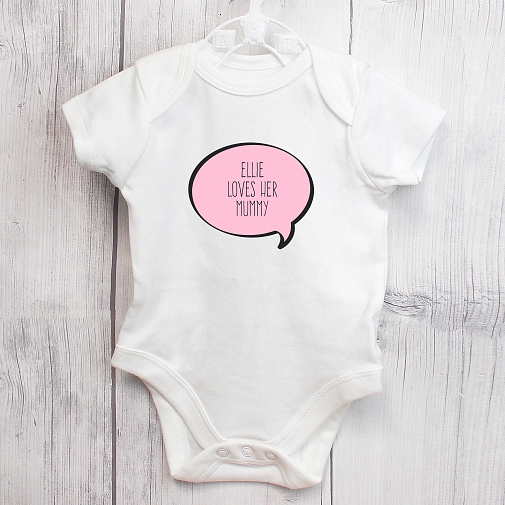 Personalised Pink Speech Bubble 0-3 Months Baby Vest