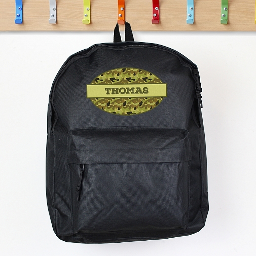 Personalised Khaki Camo Black Backpack