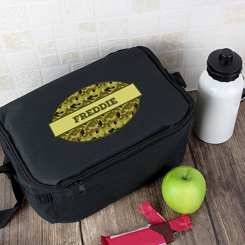 Personalised Khaki Camo Black Lunch Bag