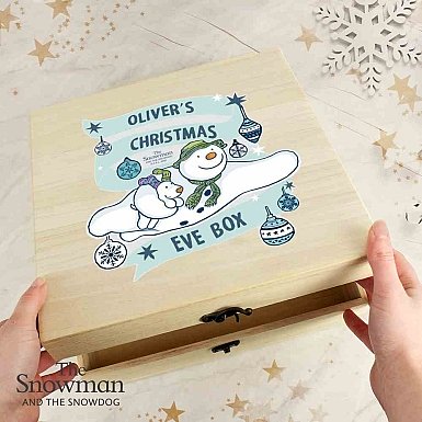 Personalised The Snowman and the Snowdog Large Wooden Christmas Eve Box