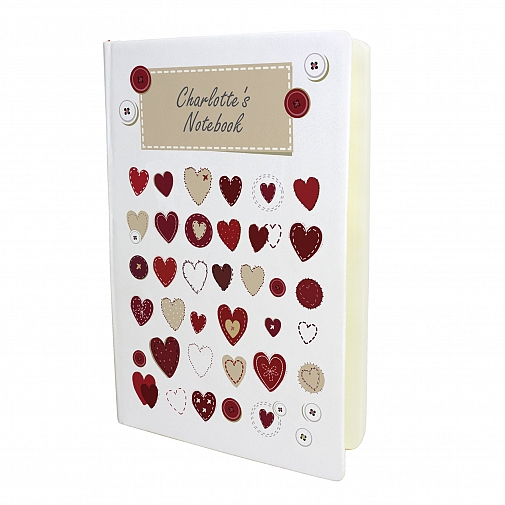 Personalised Fabric Hearts Hardback A5 Notebook
