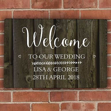 Personalised Walnut Wood Grain Metal Sign