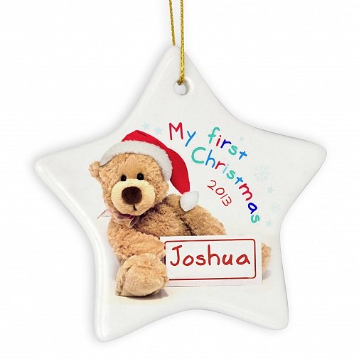 Personalised My First Christmas Teddy Ceramic Star Decoration