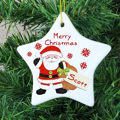 Personalised Felt Stitch Santa Ceramic Star Decoration