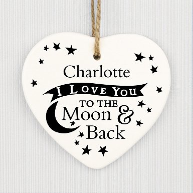 Personalised To the Moon and Back Ceramic Heart Decoration