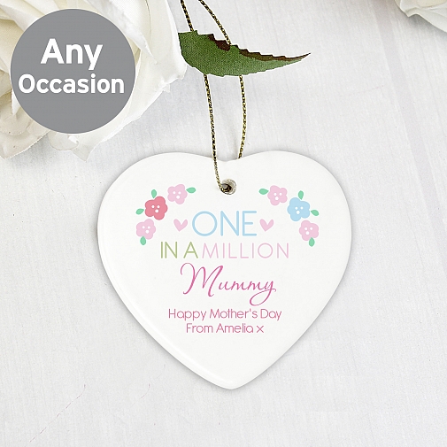 Personalised One in a Million Ceramic Heart Decoration