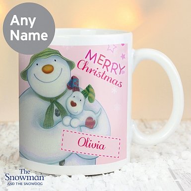 Personalised The Snowman and the Snowdog Pink Mug
