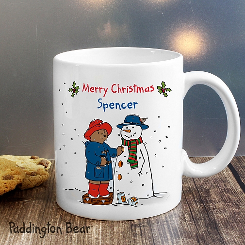 Personalised Paddington Bear Christmas Snowman Mug
