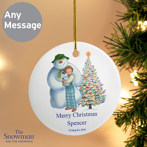 Personalised The Snowman and the Snowdog Friends Round Ceramic Decoration