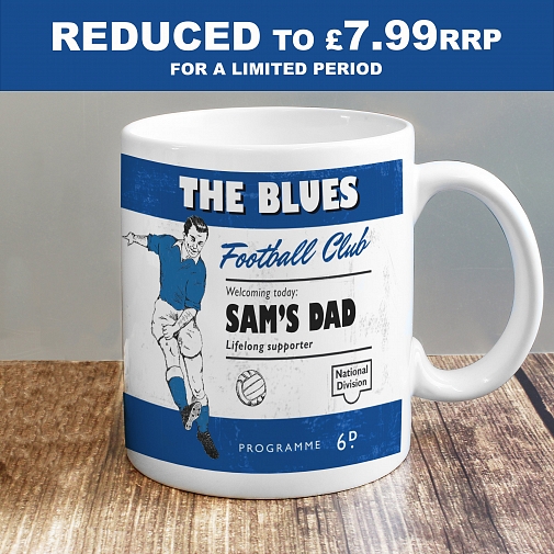 Personalised Vintage Football Blue and White Supporter's Mug
