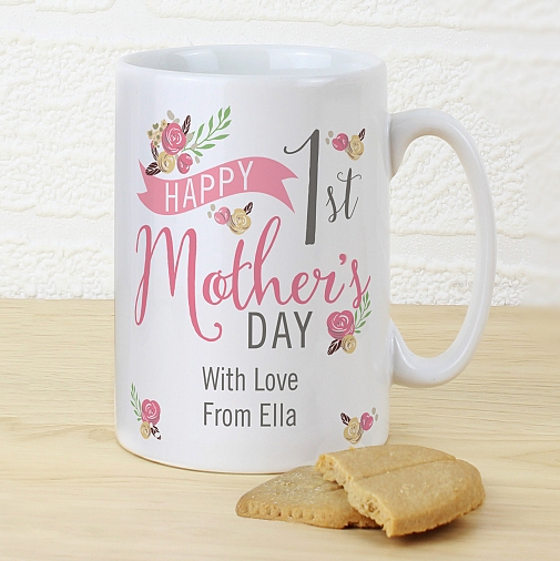 Personalised Floral Bouquet 1st Mother's Day Slim Mug