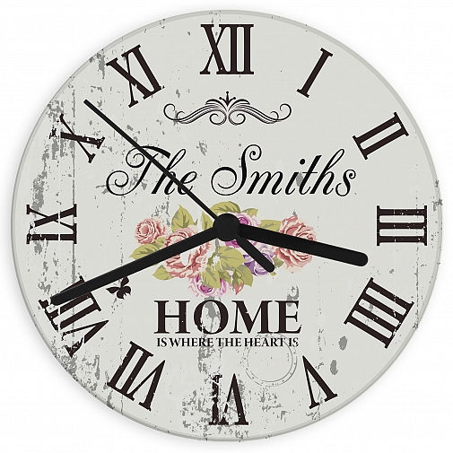 Personalised Shabby chick Floral Glass Clock
