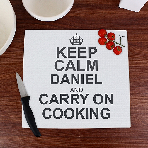 Personalised Keep Calm Glass Chopping Board