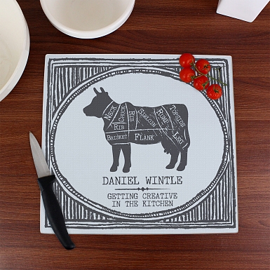Personalised Meat Cuts Glass Chopping Board