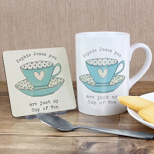 Personalised Vintage Tea Cup Mug & Coaster Set