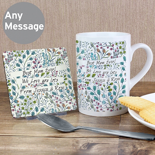 Personalised Botanical Slim Mug & Coaster Set