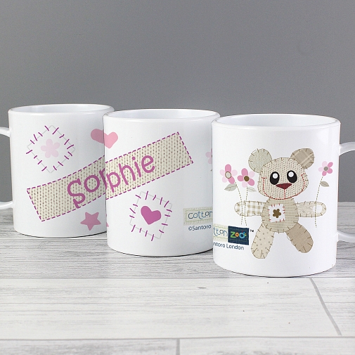 Personalised Cotton Zoo Tweed the Bear Girls Plastic Cup