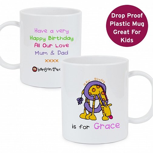 Personalised Bang On The Door Animal Alphabet Girls Plastic Cup