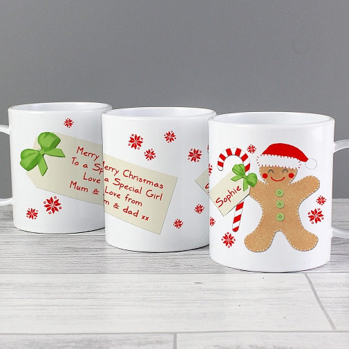 Personalised Felt Stitch Gingerbread Man Plastic Mug