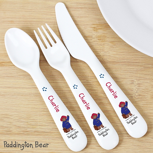 Personalised Paddington Bear 3 Piece Plastic Cutlery Set